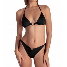 Pin up stars, triangle bikini in black with gold acessorize, made in Italy