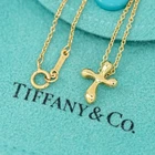 Tiffany & Co. Mini Cross Necklace 16" 18k Yellow Gold 750 Auth w/Bag #2977