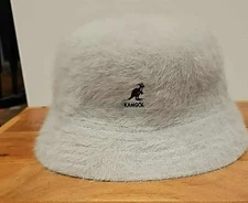Vintage Original Kangol Blue Brand White Furry Fluffy Bucket Hat  Large