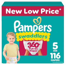 Pampers 116 Pack Swaddlers 360 White Unisex Size 5 Disposable Baby Diapers 0.42 per diaper