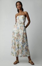 Zimmermann Bowie Strapless Jumpsuit Cream Floral Linen Belted size 0