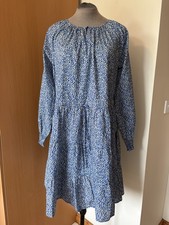 M&S Blue Floral Drawstring Waist Uk 8 Dress Long Sleeve Gypsy Style Tiered Base
