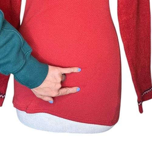 FREE PEOPLE Top Termico Rosso Fair Isle Manica Lunga Donna Taglia Large DIFETTOSO - Foto 8 di 8