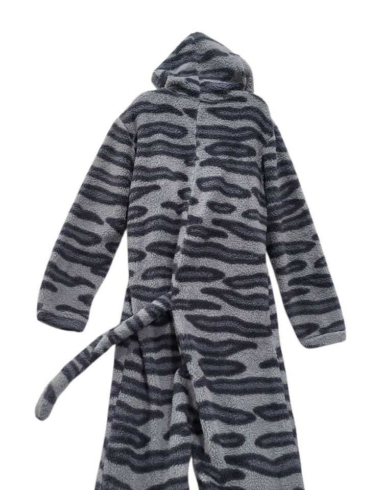 КРАТКО ЗАЯВЛЕНО пушистый кот взрослый размер цельный серый белый костюм для Хэллоуина LG - Изображение 4 из 4