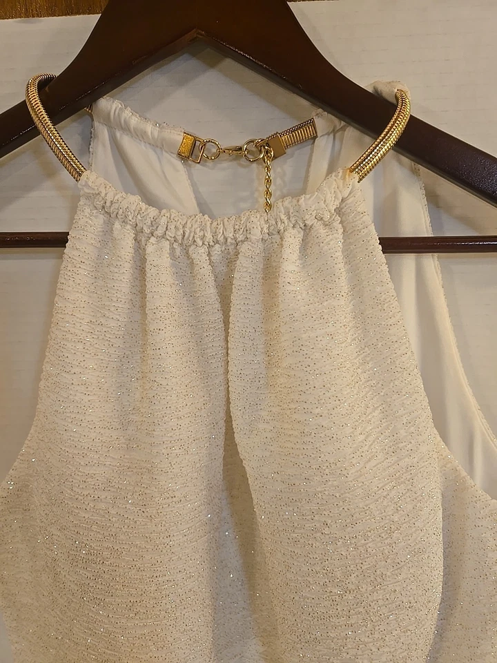 Vestido Eliza J Marfil Dorado Fukuro Brillo Halter Funda Fiesta Cóctel Talla 6 Nuevo con Etiquetas Foto 3 de 4