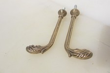 Vintage Brass Tie Backs Old Hooks Cord Hangers Curtain Window Blind 4.25"D
