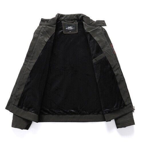 Herren Motorrad PU Lederjacke Freizeit Stehkragen Vintage Fleece Faux Mantel - Bild 7 von 15