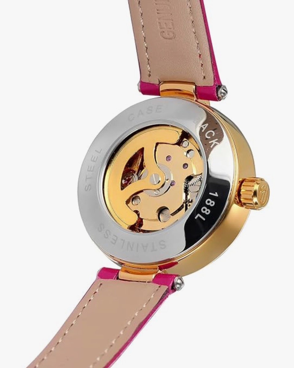 Forsining Womens Automatic Transparent Skeleton RED Leather  display picture 1