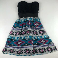 Luna Chix Womens Dress XS Extra Small Black Colorful Aztec Native Southwestern