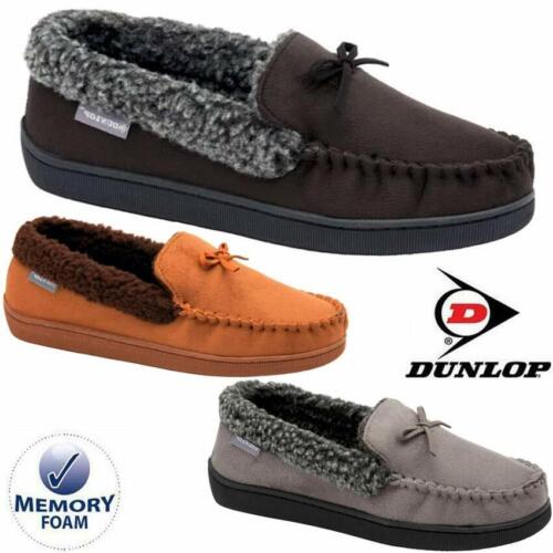 DUNLOP MENS MOCCASIN SLIPPERS FAUX SUEDE SHEEPSKIN LOAFERS WARM SHOES SIZES 7-13 - Picture 1 of 7