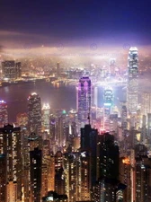 86722 HONG KONG NIGHT CITYSCAPE Decor Wall Print Poster