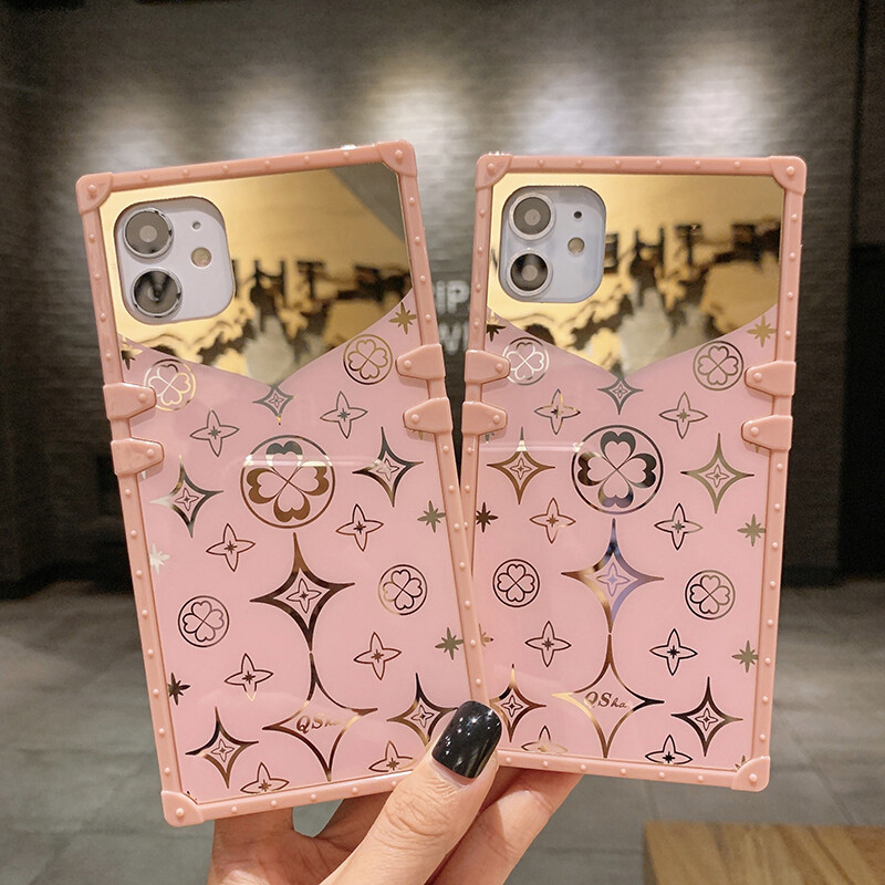 For iPhone 13 Pro 12 Pro Max 11 XS XR Luxury Cute Pink Flower Square Case  w/Ring