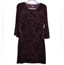 Tommy Hilfiger Women's Velvet Burnout Dress W/ Bell Sleeve Magnificent  Size:4
