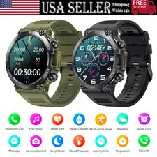 Military Smart Watch for Men(Answer/Make Call)Rugged Heart Rate Fitness Tracker_
