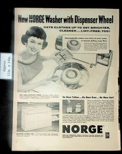1957 New Norge Washer With Dispenser Wheel Vintage Print Ad 41228