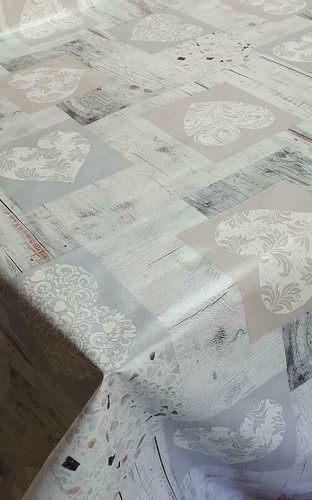 Plain Marble Hearts Oak Grey Wood White Wipe Clean PVC Plastic Vinyl Table cloth - Picture 3 of 10