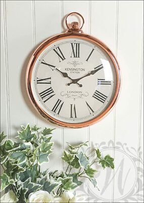 Large Fob 42cm Copper or Silver Roman Numeral Pocket Watch Wall