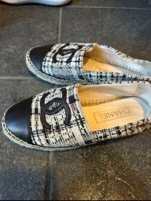 CHANEL COCO MARK Tweed Espadrilles Flat Shoes Sandals Mules Women