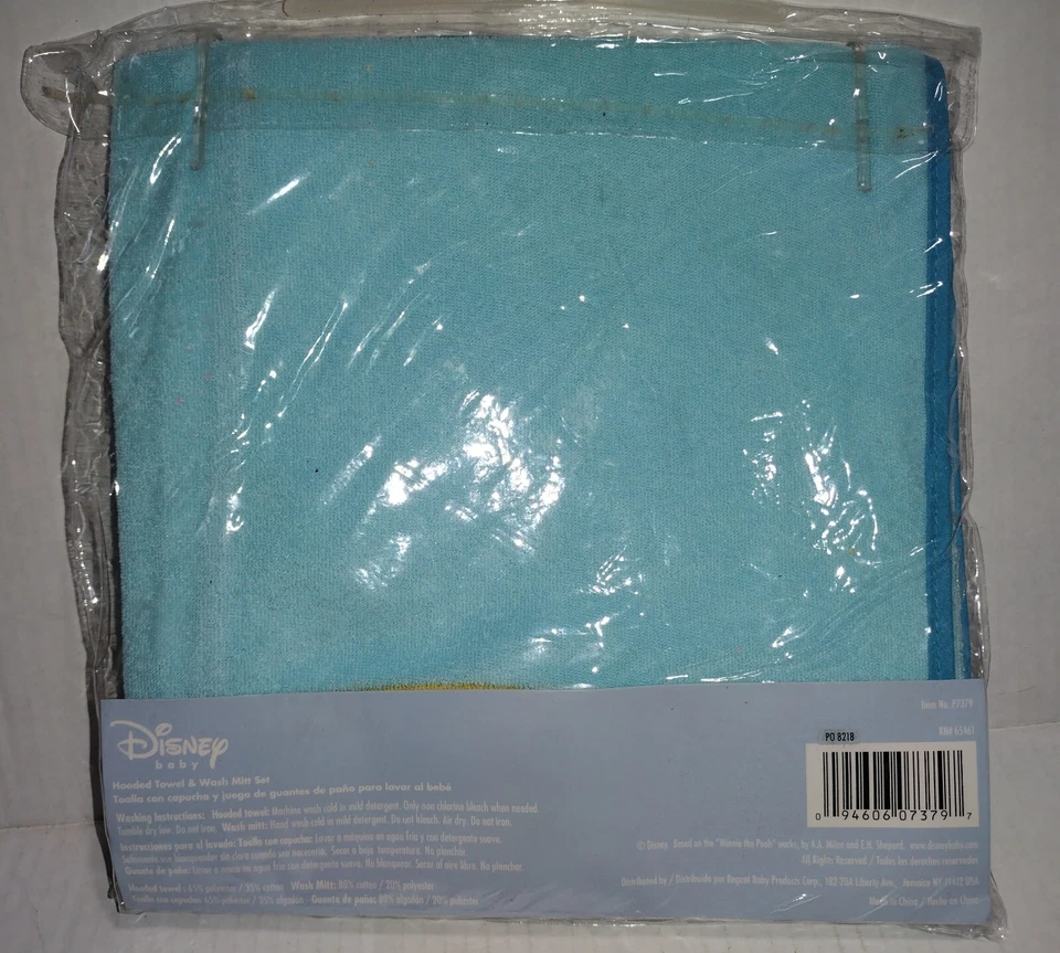 Juego de toalla y guante de lavado azul con capucha para bebé Disney Winnie The Pooh Foto 3 de 3