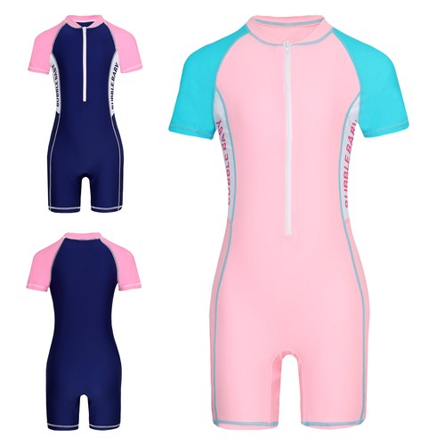 Girls Swimwear One Piece Swimsuit Color Block Wetsuit Water Park Bathign Suit - Picture 6 of 34