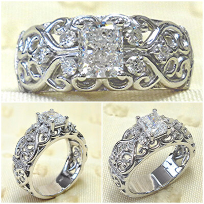 Women Elegant 925 Silver Rings Cubic Zirconia Jewelry Wedding Gifts Size 6-10