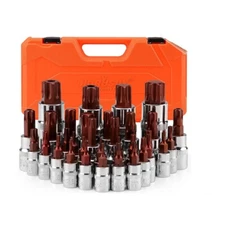 34Pcs Torx Bit Socket Set Premium S2 Alloy Steel Tamper Proof  Solid Star T6-T70