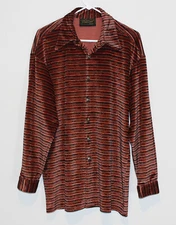 United Garment Group James Lord Velvet Striped Disco Club Shirt Tiger Orange MED