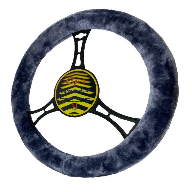 Grey/ Blue Soft Plush Faux Fur NonSlip Steering Wheel Cover for Car