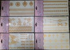 2 SHEETS TATTOO METALLIC GOLD BODY TEMPORARY FLASH JEWELRY USA SHIPPER