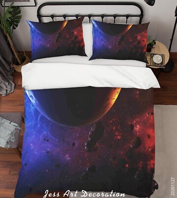 3D Planet Meteorite Space Quilt Cover Set Bedding Sets Pillowcases Queen