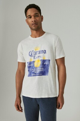 NEW LUCKY BRAND MEN'S Corona Label Graphic Tee Size LARGE Color Blanc De Blanc