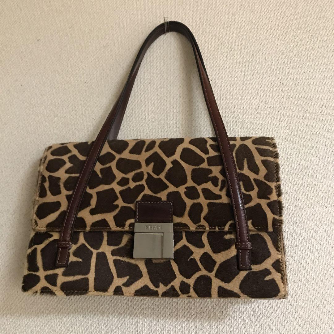 FENDI Brown Pony Hair Double Handle Shoulder Bag Authentic Excellent Condition Japan