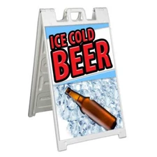 ICE COLD BEER Signicade 24x36 Aframe Sidewalk Sign Banner Decal DRINKS BEVERAGES