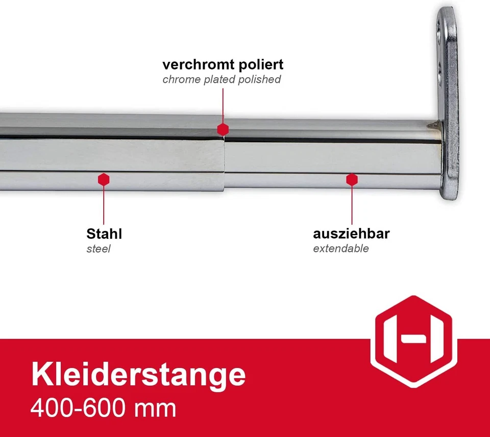 Asta Appendiabiti Cromata Telescopica Estensibile Oval 400-1100 - Immagine 3 di 4