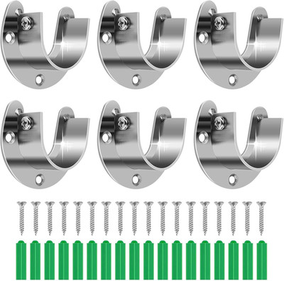 6-Pack Stainless Steel Closet Rod Brackets, U-Shaped Heavy Duty Flange Sockets f