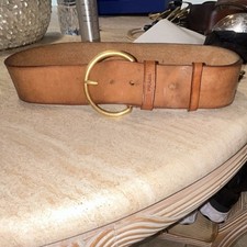 Prada Women's Brown Wide Waist Belt 85 Adjustable Brass Buckle