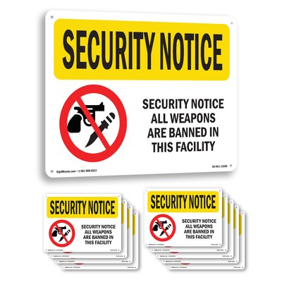 All Weapons Are Banned With Symbol OSHA Security Notice Sign, Decal 5 or 10 Pack