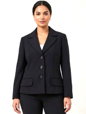 Ann Taylor Black Blazer Jacket 3 Button Flap Pockets Peplum Back Lined Sz 12 N1