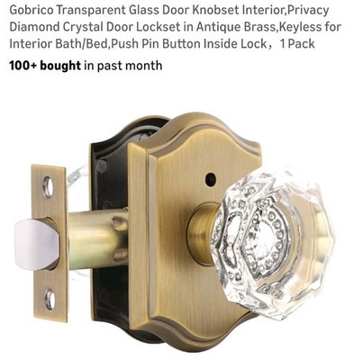 Gobrico Transparent Glass Crystal Interior Knobset-Antique Brass-NEW IN ORIG BX