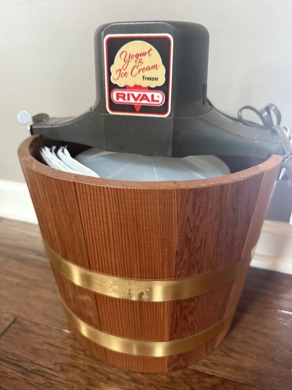 Vintage Rival Electric Ice Cream Maker Wood Bucket 5 Qt Tested Works