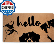 Cute Dog Door Mat 18x30 Inch, Faux Coco Coir Doormat with Non-Slip PVC Backing,