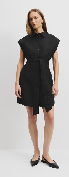 Country road Black Organically Grown Linen Pocket Detail Dress Size 10