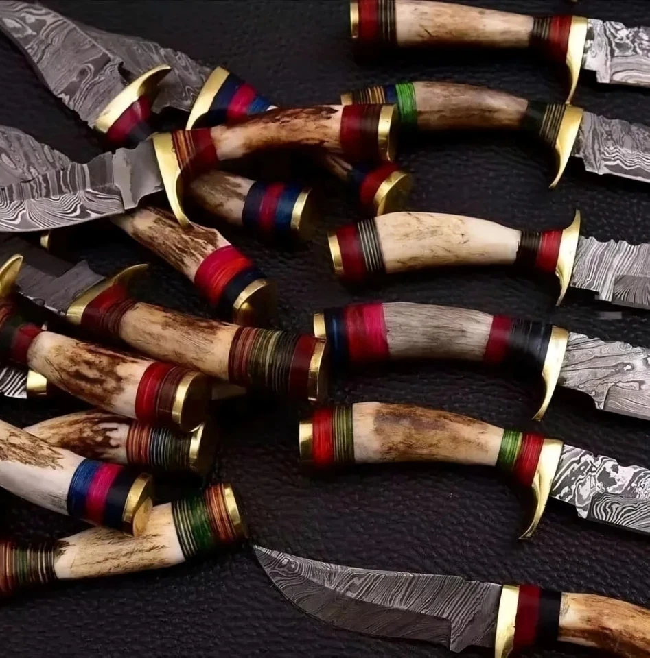 批量 20 件 定制 手工制作 大马士革钢刀 带 STAG HORN 手柄 带鞘 — 第 3/4 张图片