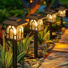 6 Pack Retro Solar Garden Lights Outdoor Waterproof LED Pathway Lantern Stake