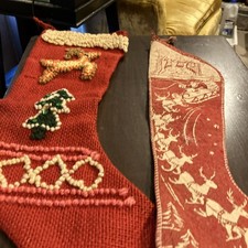 Vintage Felt  Burlap Christmas Stockings - Set Of 2