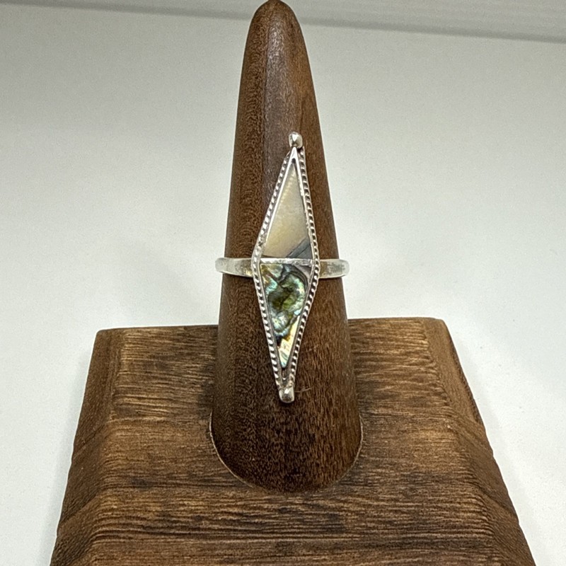 Vintage Mexico Paua Abalone Shell Sterling Silver Ring Size 7.5
