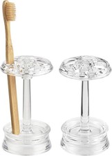 4 Divided Sections Bathroom/Vanity-Set of 2-Clear Toothbrush Holder Pack