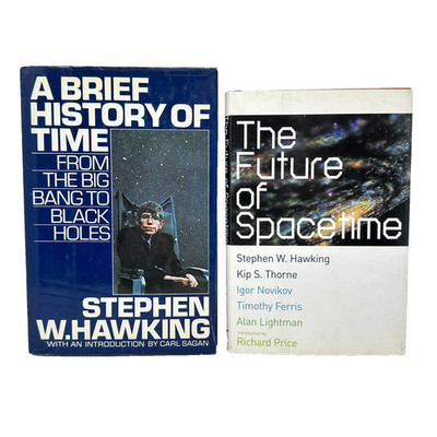 Stephen Hawking HC Book Lot A Brief History of Time & Future of Spacetime 1st Ed