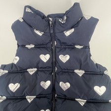 Baby Gap Girls Navy Blue Silver Heart Puffer Vest 5T Toddler Full Zip Quilted
