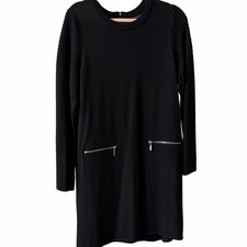 Tahari Mariano wool Black Long Sleeve Dress with Zipper Details XL